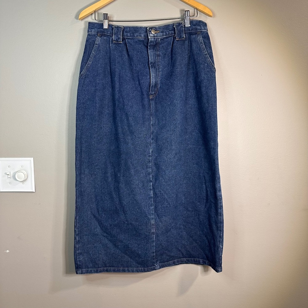 Vivaldiā Jeanswear Vintage 90s Denim Maxi Skirt Dark Wash Made in USA Size 16